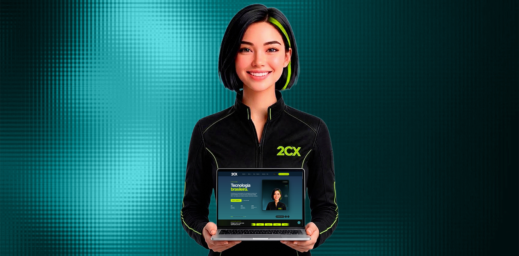Representante 2CX apresenta o novo site da empresa em um notebook
